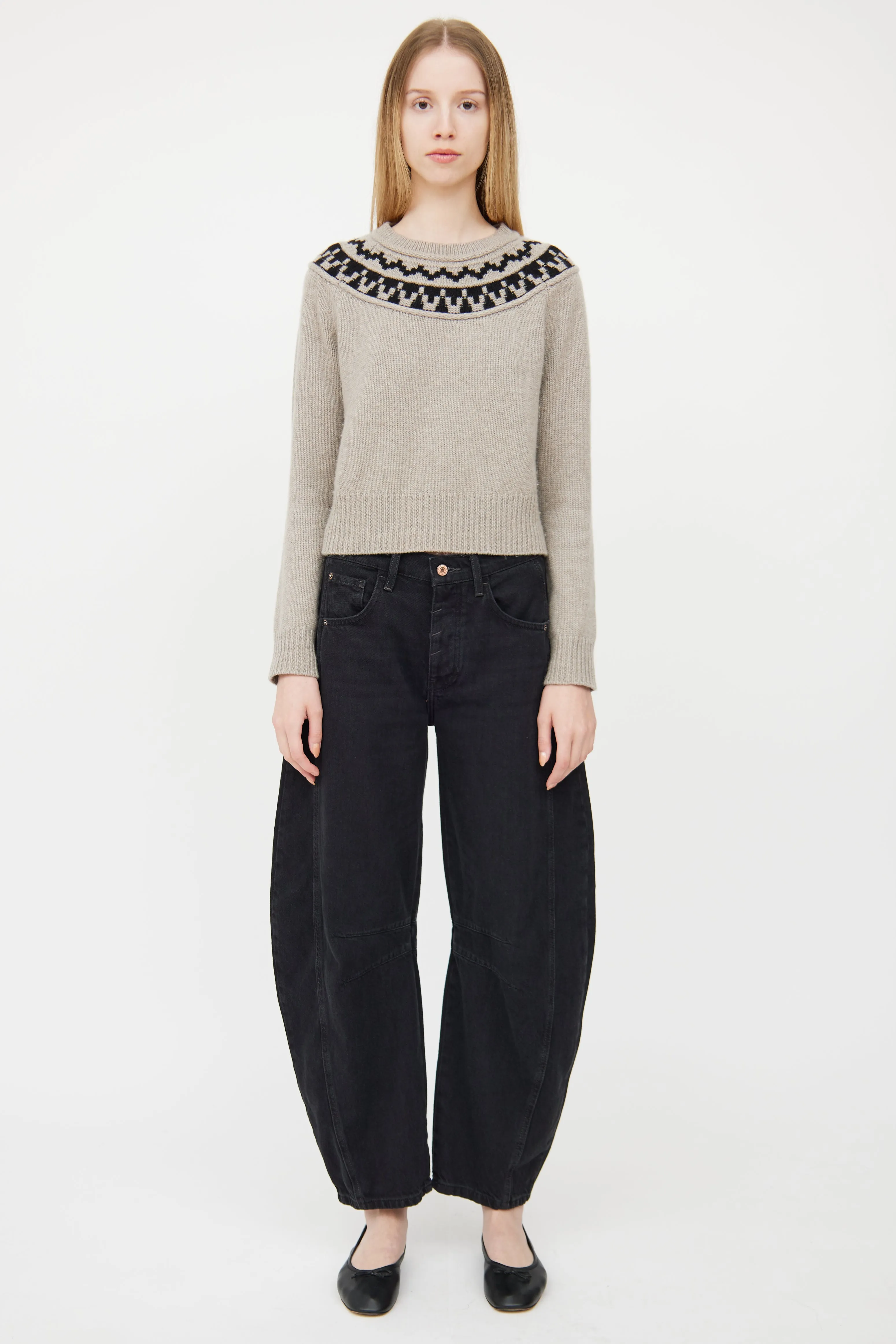 Grey & Black Cashmere Fair Isle Sweater