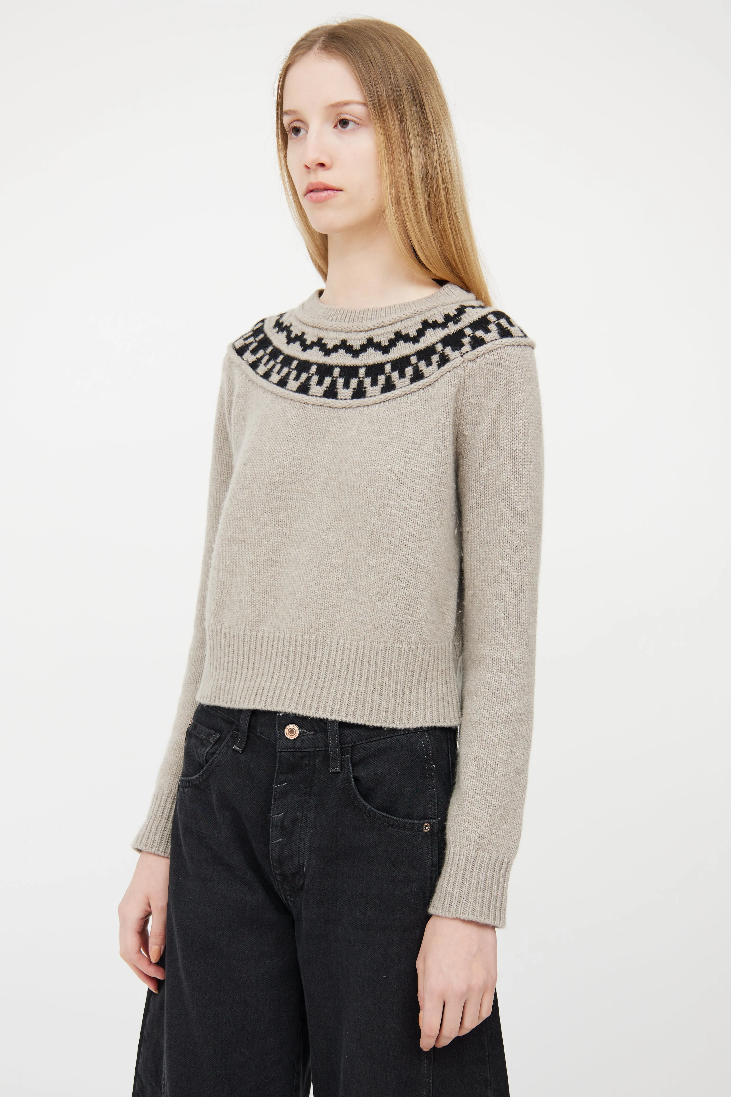 Grey & Black Cashmere Fair Isle Sweater