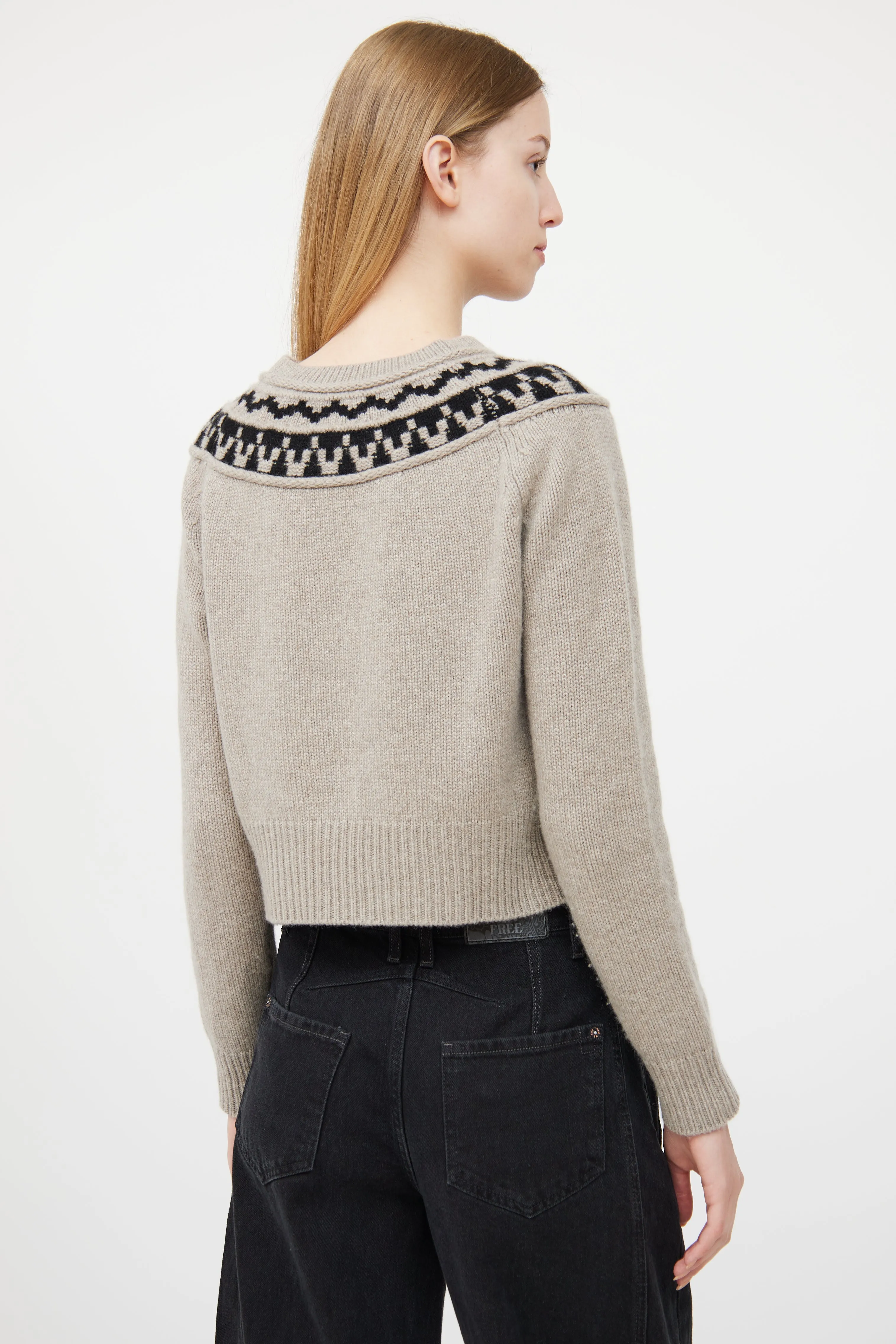 Grey & Black Cashmere Fair Isle Sweater