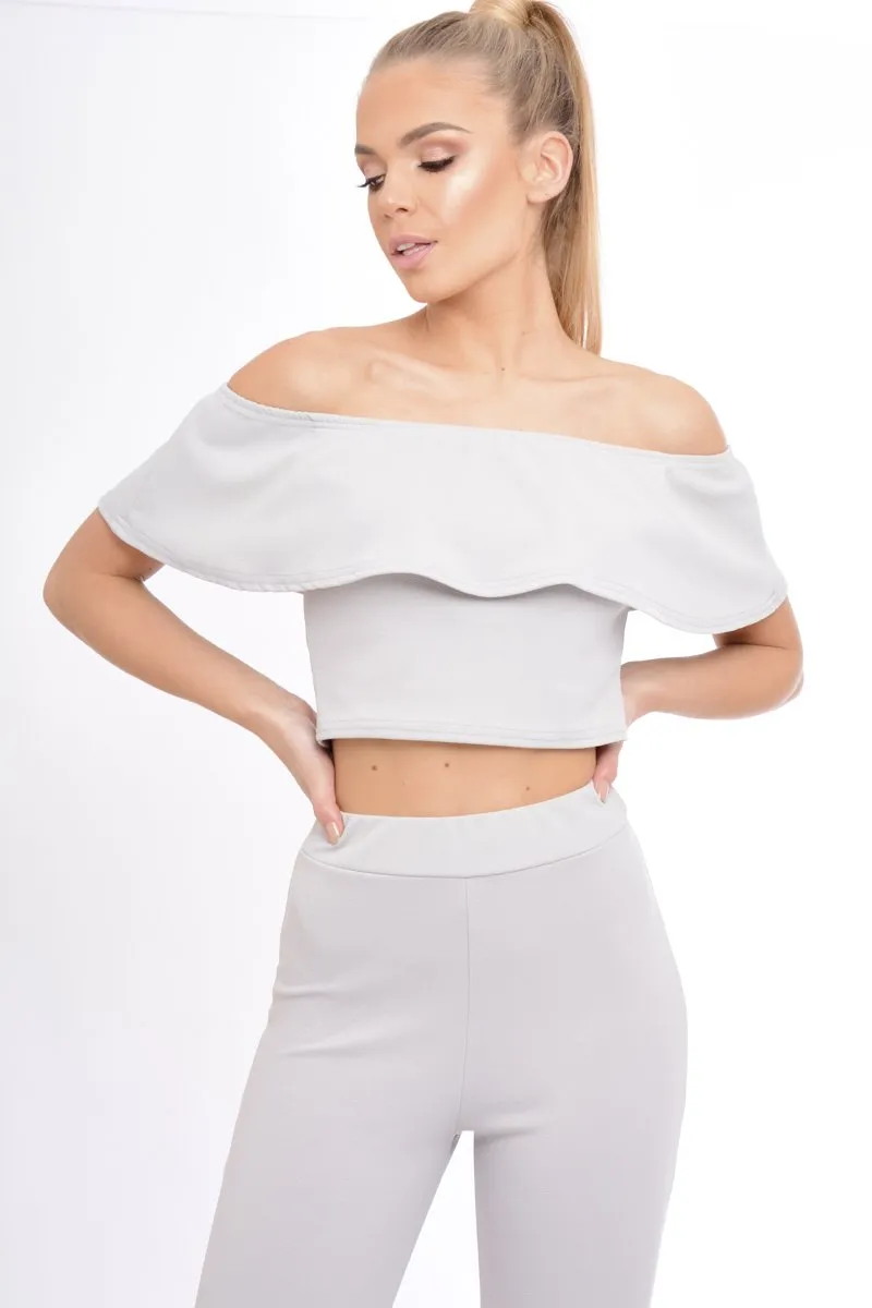 Grey Bardot Frill Co-ord - Kammie