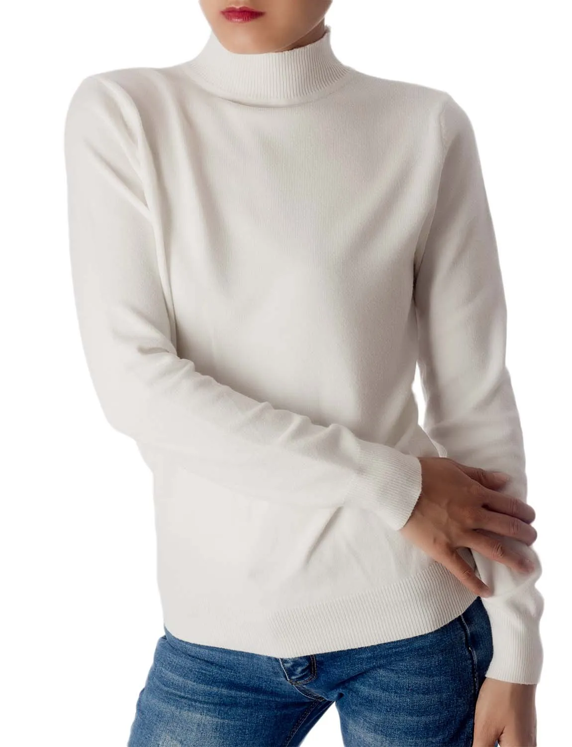 iB-iP Women's Turtleneck Jumpers Long Sleeve Knitwear Tops Pullover Sweater