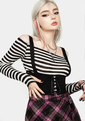 Ignorance Corset Lace Up Stripe Top