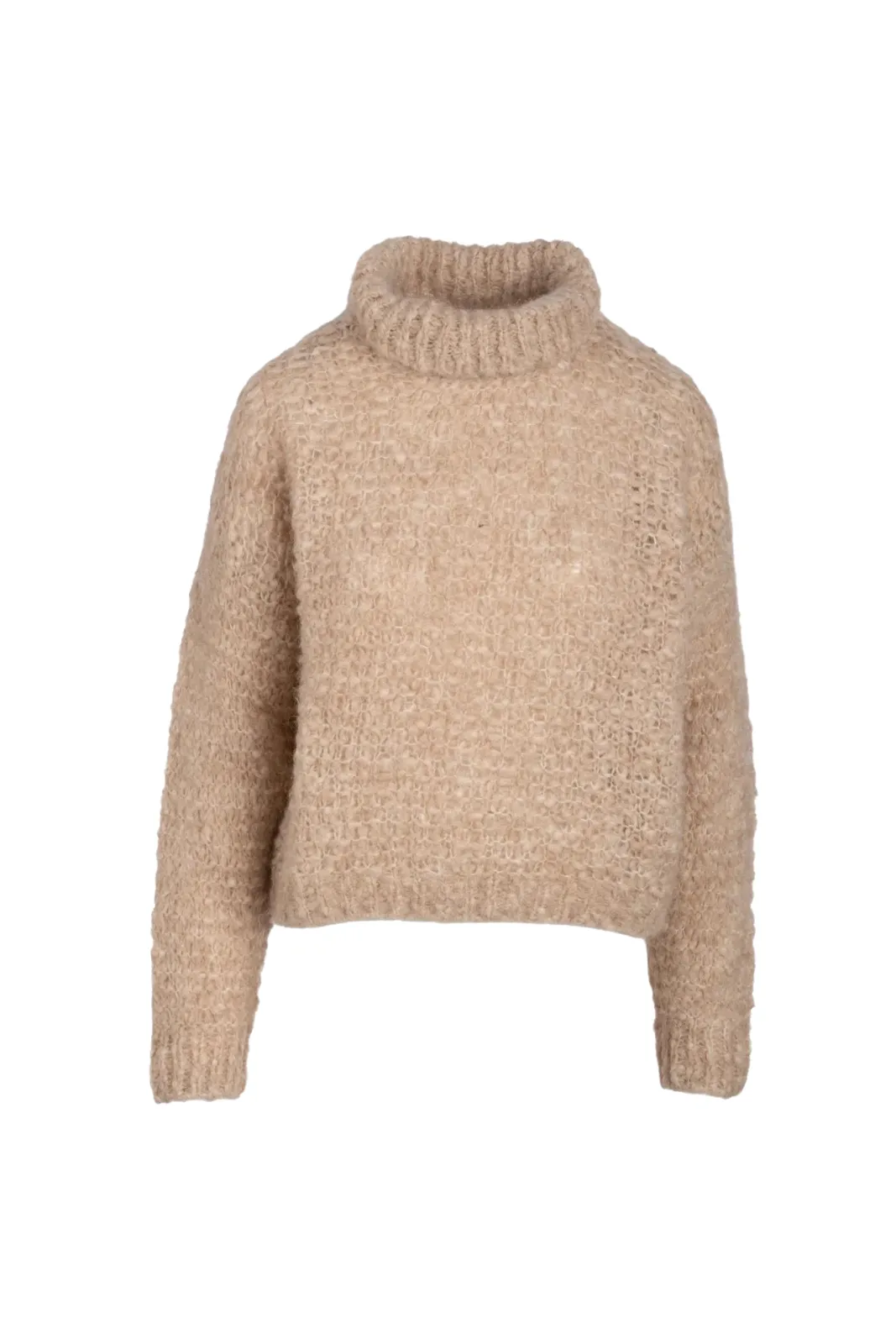 Italian Luxe Boucle Cropped Turtleneck, Camel