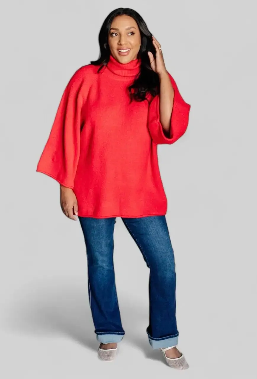 Jodifl 3/4 Sleeve Red Turtleneck Sweater