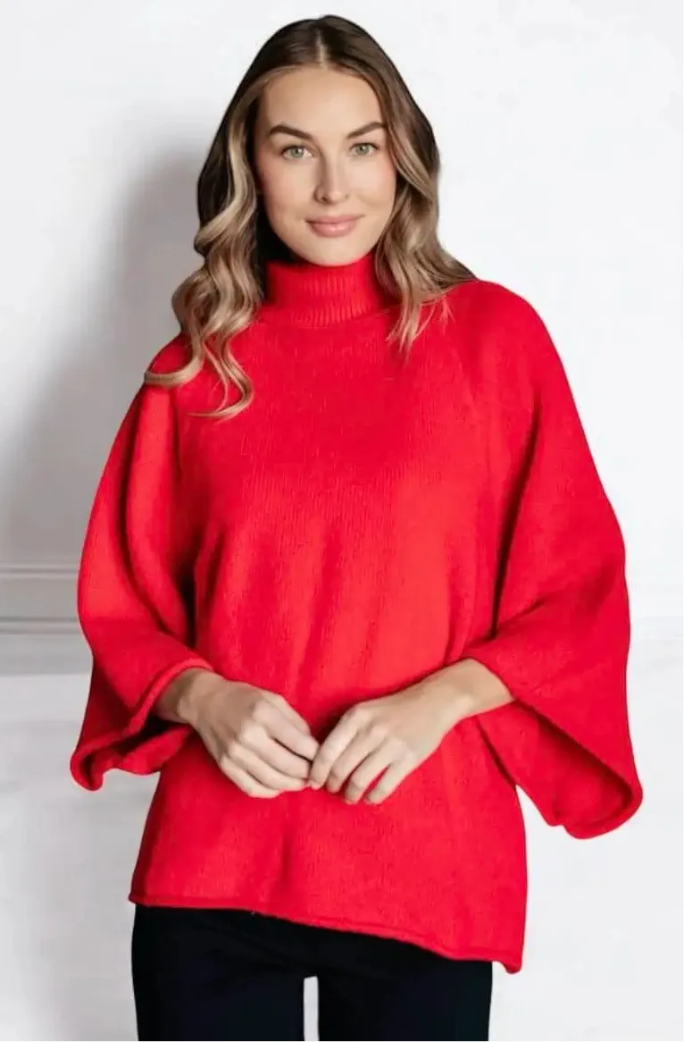 Jodifl 3/4 Sleeve Red Turtleneck Sweater