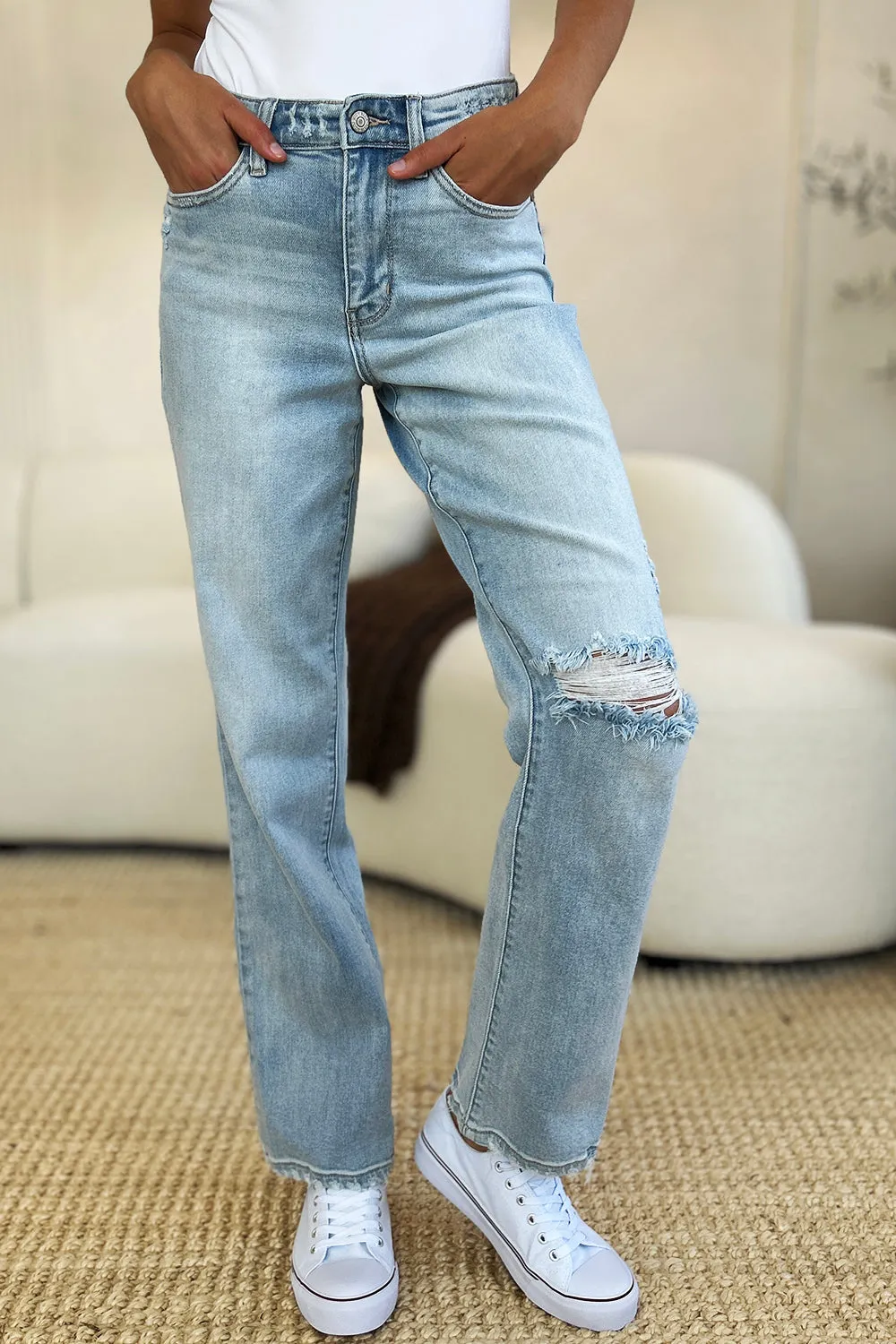 Judy Blue High Waist Distressed Straight Jeans [Online Exclusive]