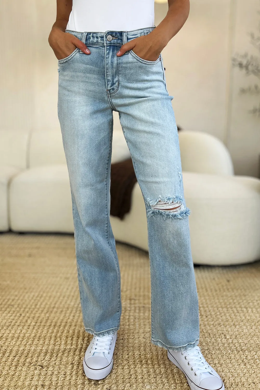 Judy Blue High Waist Distressed Straight Jeans [Online Exclusive]