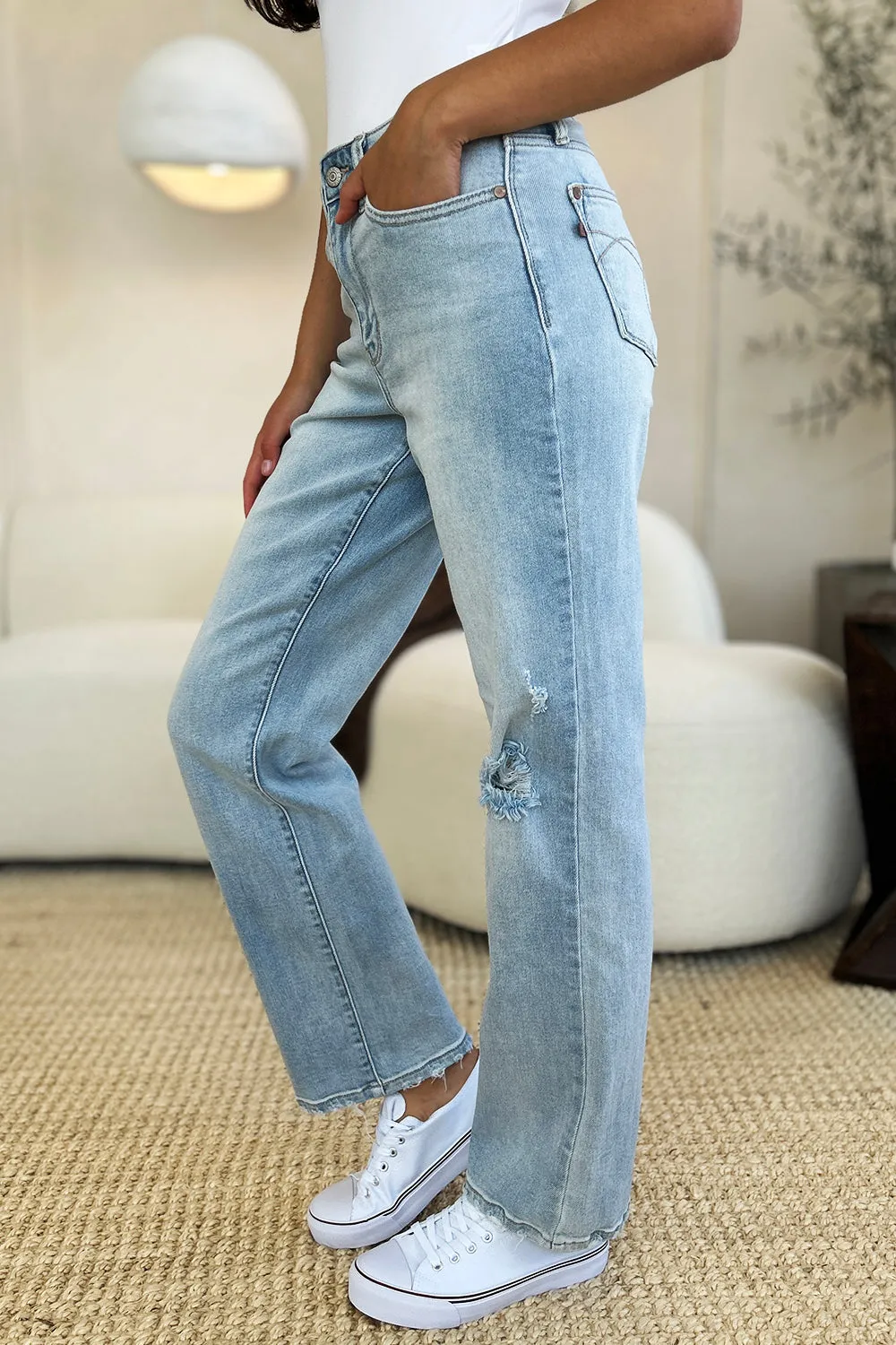 Judy Blue High Waist Distressed Straight Jeans [Online Exclusive]