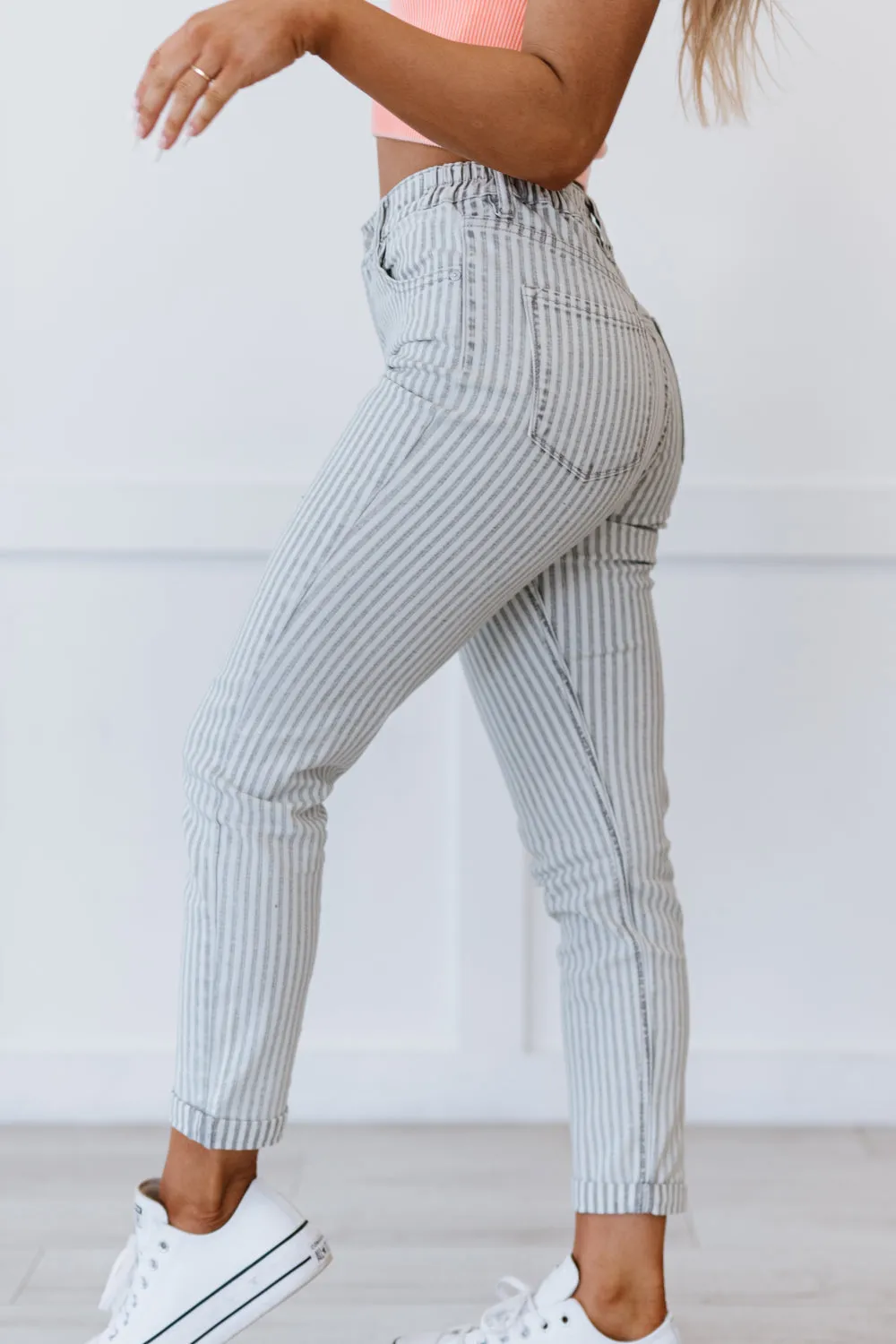 Kancan Valentina Pinstripe Mom Jeans