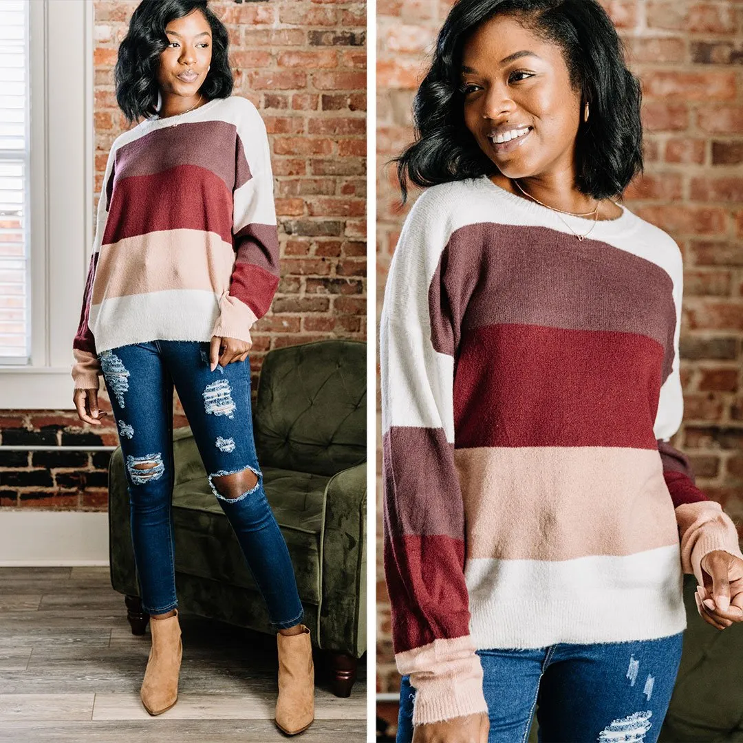 Keep Your Eyes On Me Burgundy Red Colorblock Sweater