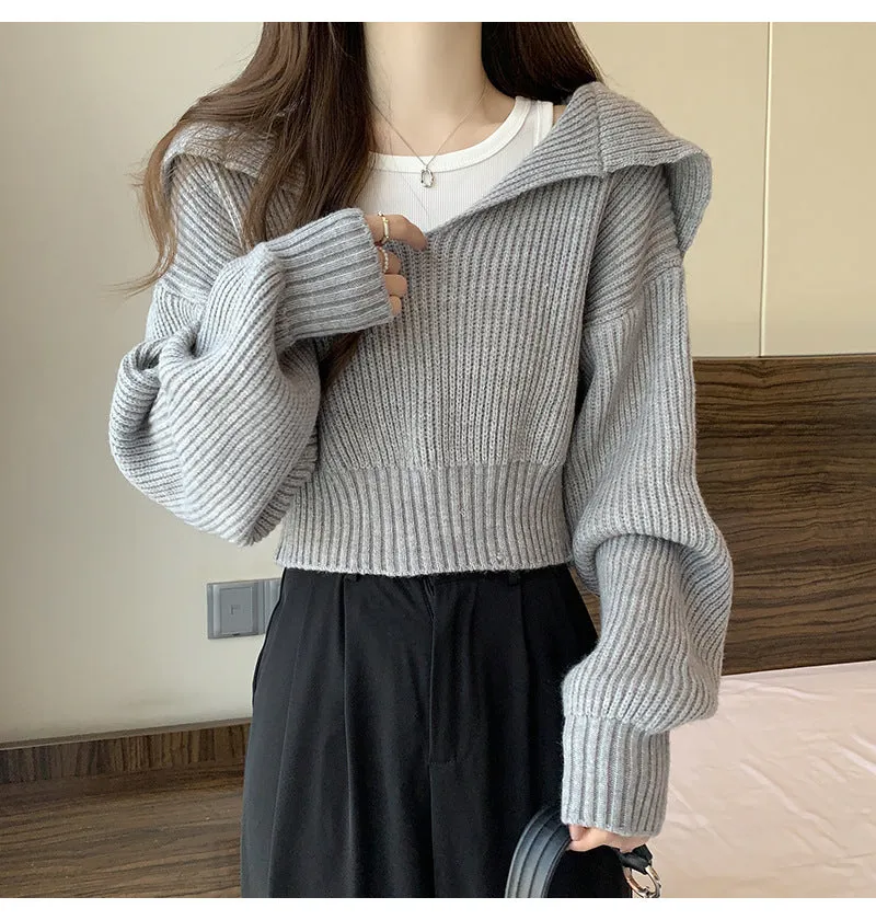 Korean Lazy Wind Sweater Women's Winter New College Style Age Reduction Design Sense Short Knitted T-Shirt Two-piece Set