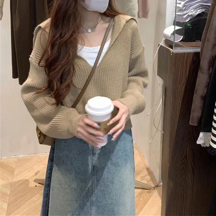 Korean Lazy Wind Sweater Women's Winter New College Style Age Reduction Design Sense Short Knitted T-Shirt Two-piece Set