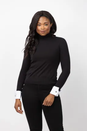 Lagence Flora Poplin Cuff Sweater in Black/White