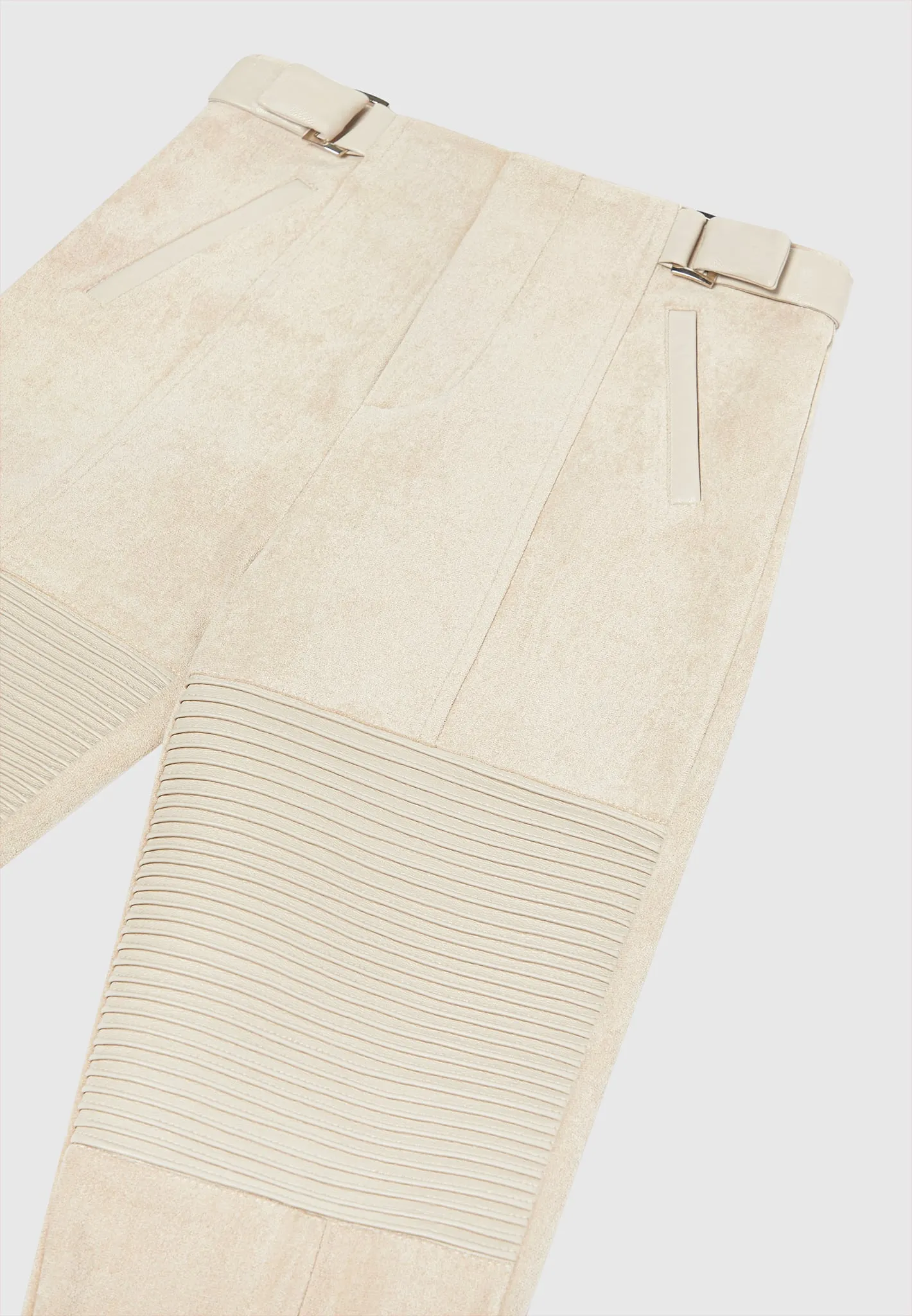 Leather and Suede Ribbed Leggings - Beige