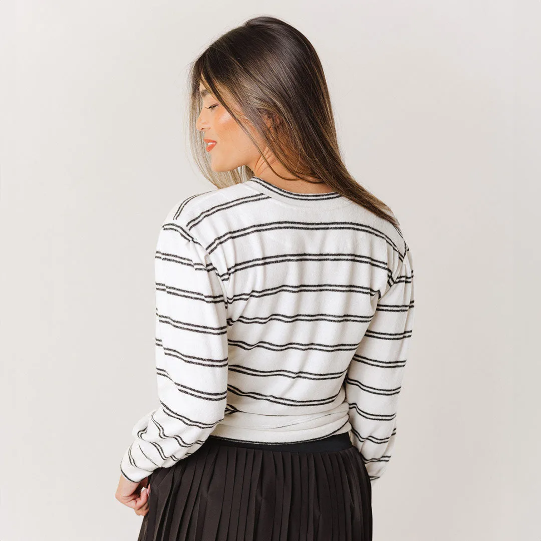 Long Sleeve Sweater, Cream and Black Stripe