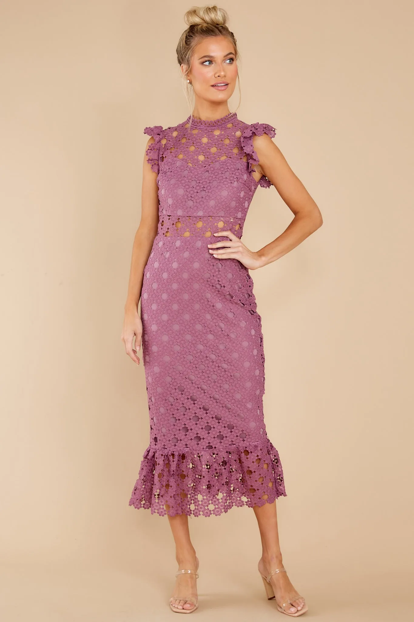 Love's High Hopes Plum Crochet Midi Dress