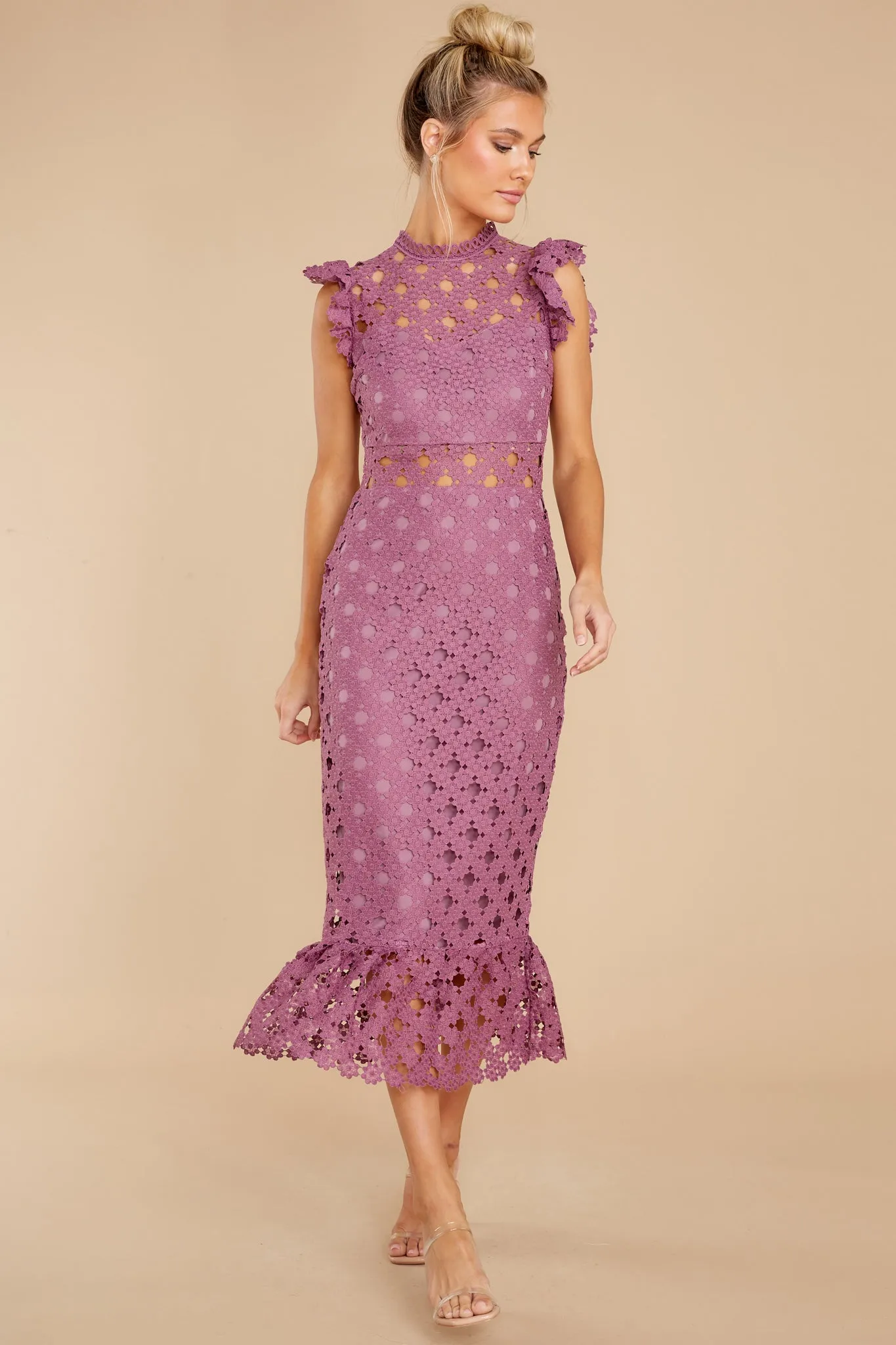 Love's High Hopes Plum Crochet Midi Dress