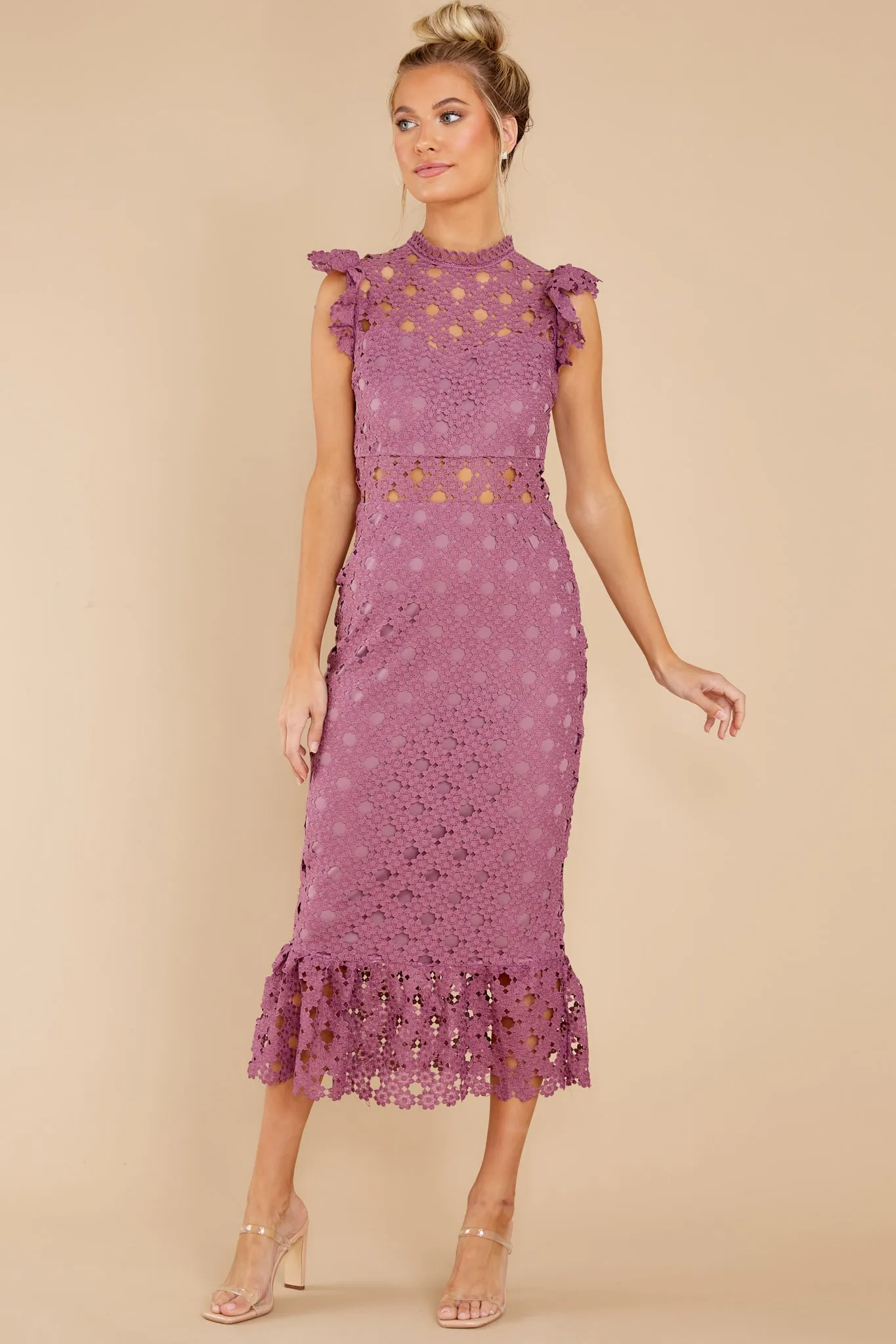 Love's High Hopes Plum Crochet Midi Dress