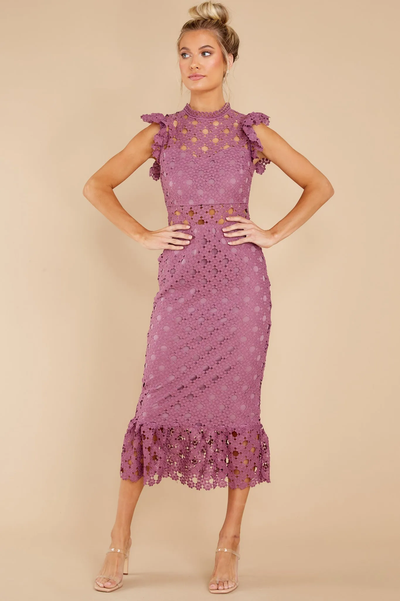 Love's High Hopes Plum Crochet Midi Dress