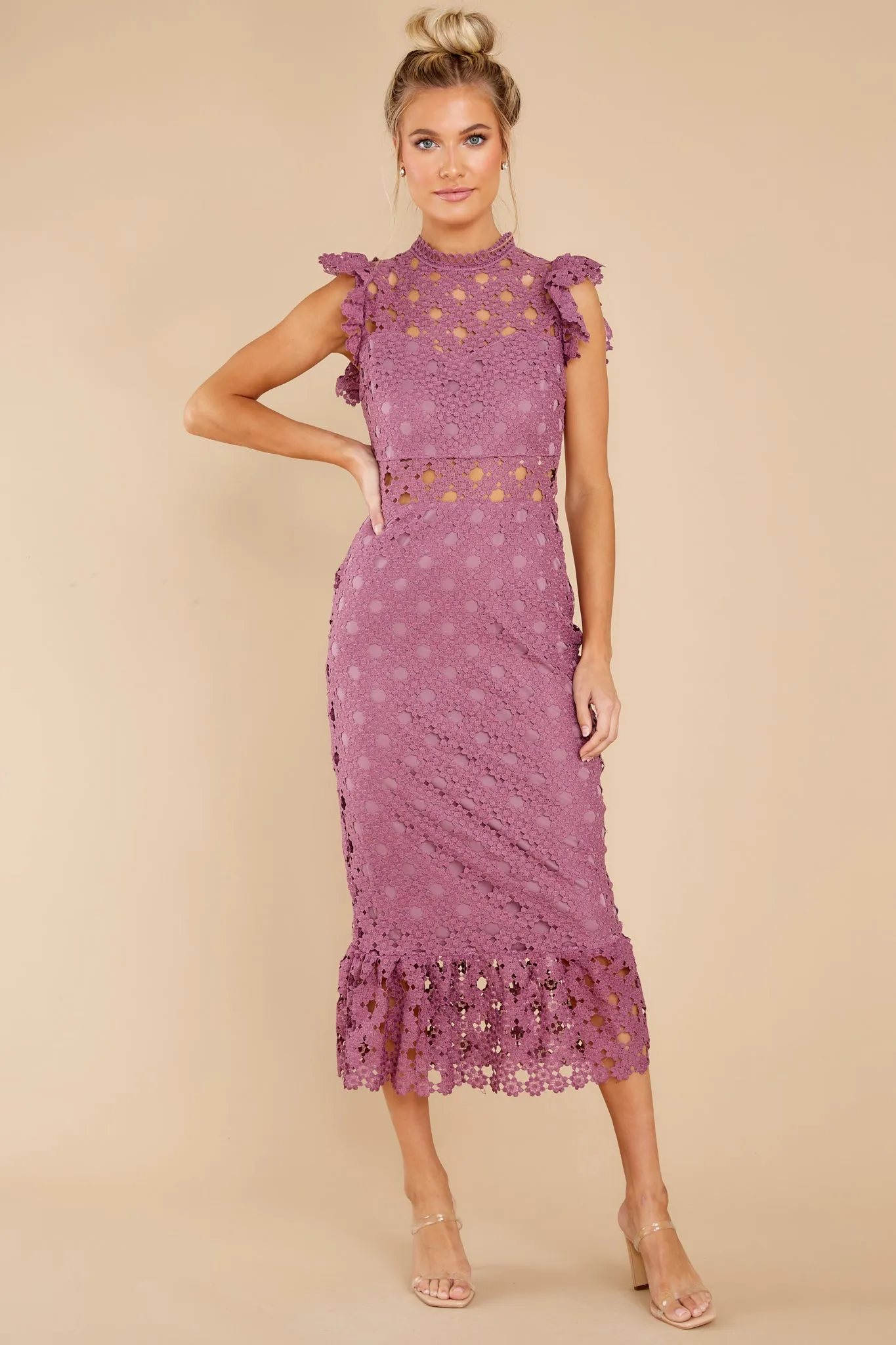 Love's High Hopes Plum Crochet Midi Dress