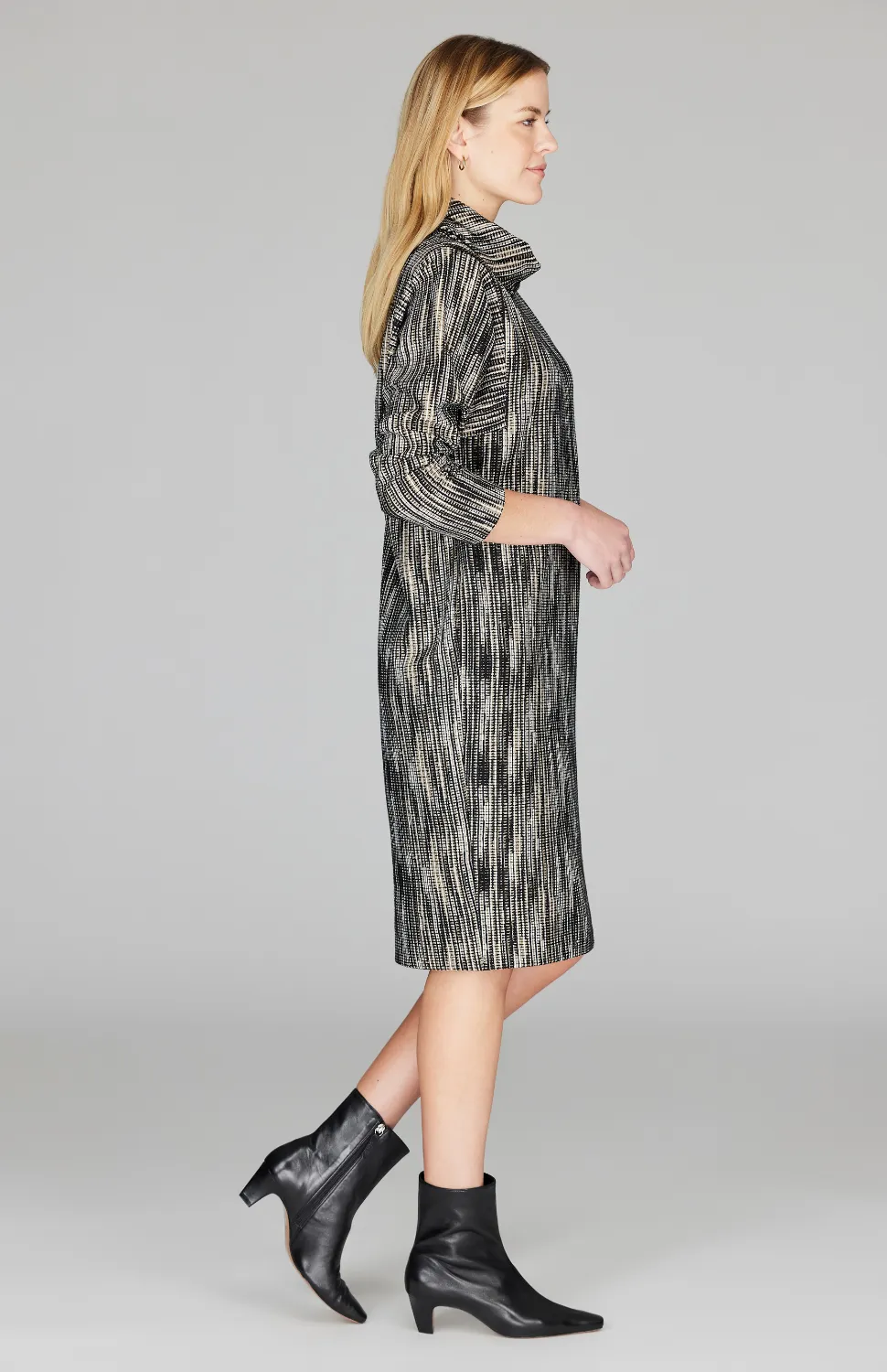 Lurex Knit Tweed Turtleneck Dress