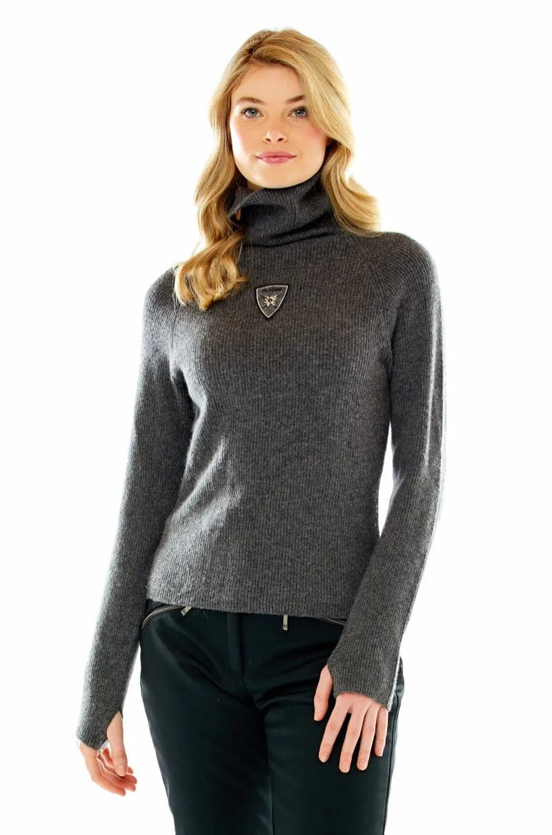 M. MILLER WOMEN'S NICOLA VINTAGE PATCH CASHMERE TURTLENECK IN Grey