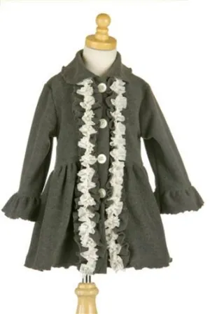 Mack & Co Pearl Fleece Ruffle Charcoal Coat