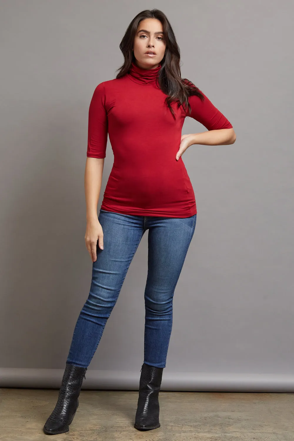 Majestic Elbow Sleeve Turtleneck in Rubis