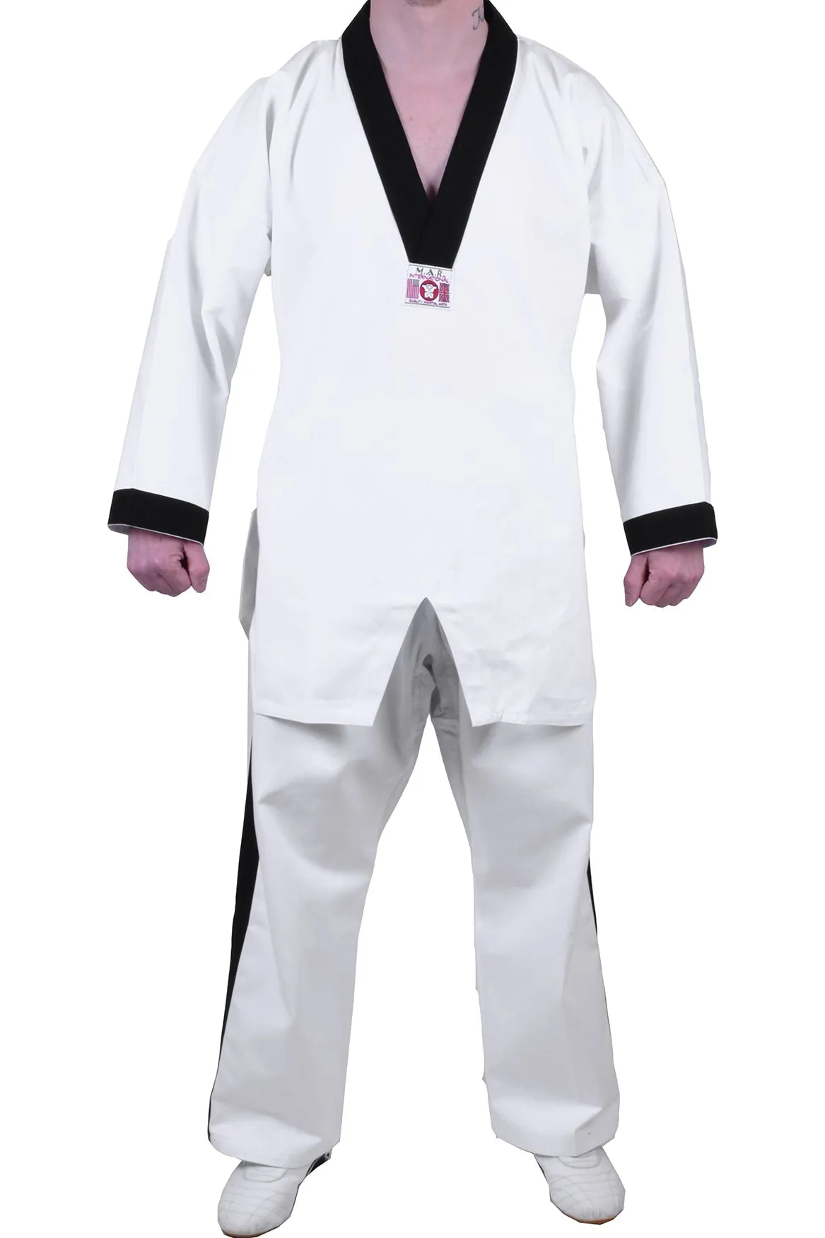 MAR-006 | White Karate & Freestyle Uniform w/ Black Trim (8oz Fabric)