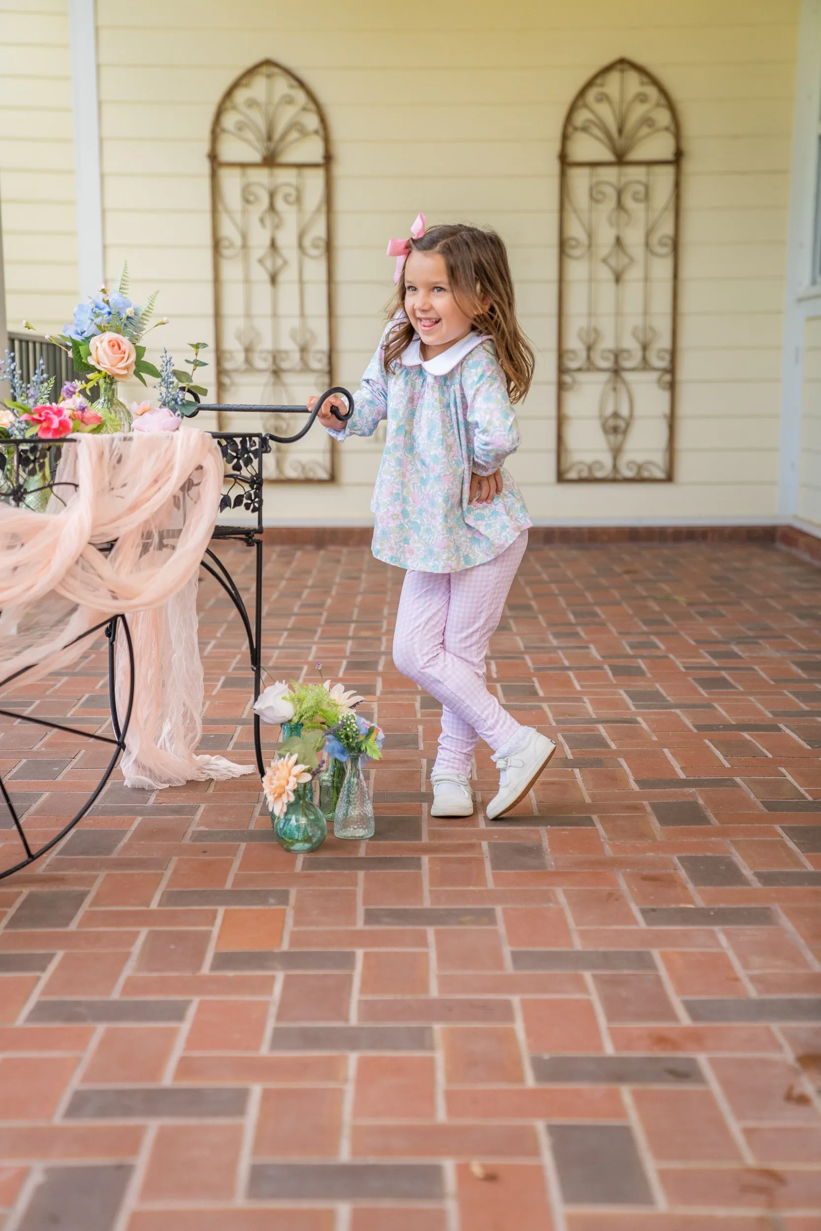 Mary Reese Pink Floral Gingham Legging Set