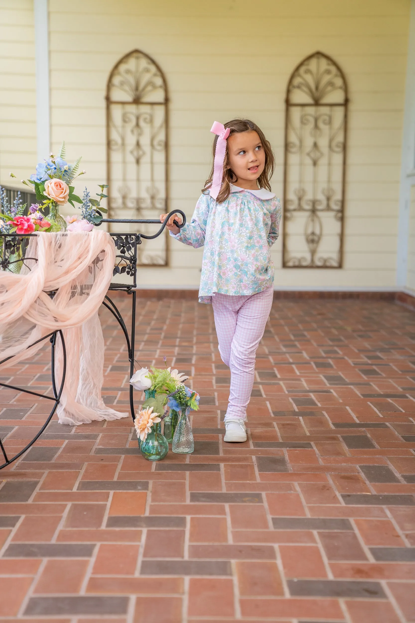 Mary Reese Pink Floral Gingham Legging Set