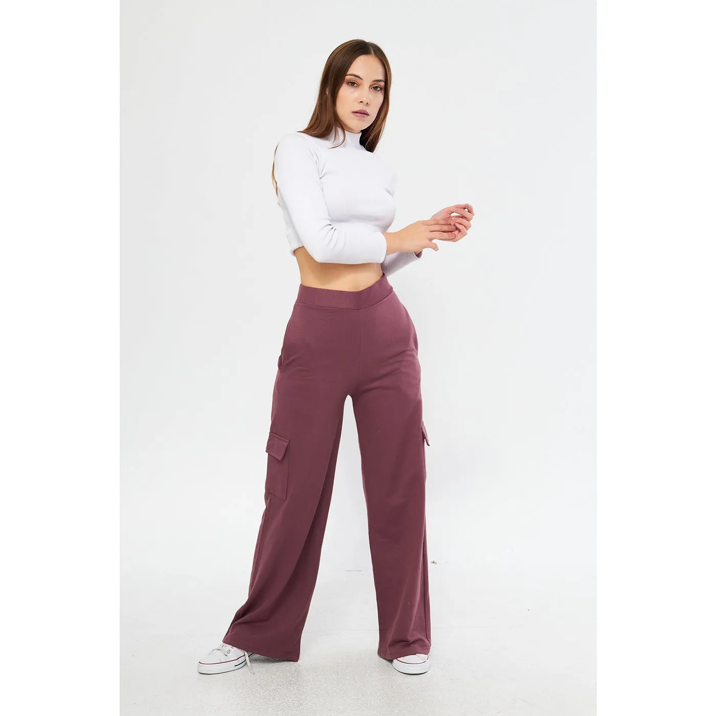 Mauve Purple Wide Leg Cargo Trousers