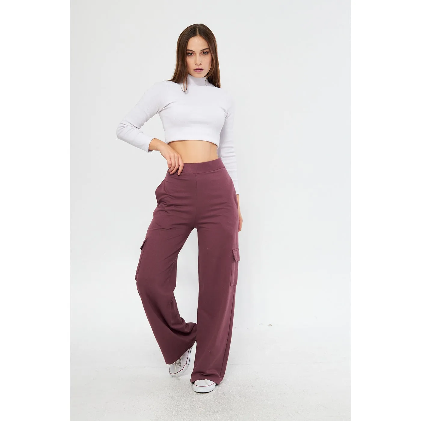 Mauve Purple Wide Leg Cargo Trousers