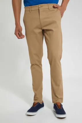 Men Sand Regular Fit Trousers