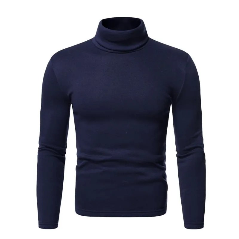 Men's Solid Color Fleece Pullover Turtleneck T-shirt Bottoming Shirt 08258439L