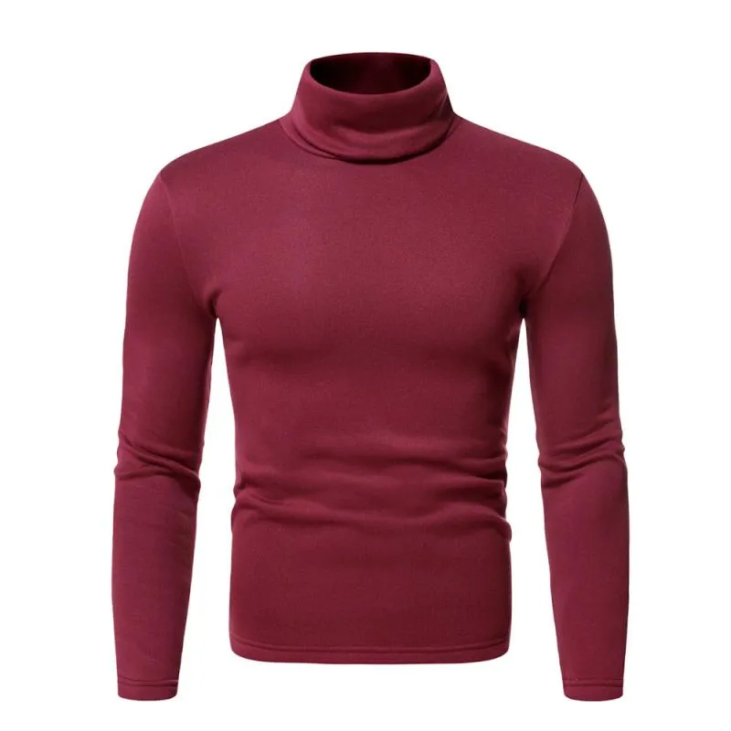 Men's Solid Color Fleece Pullover Turtleneck T-shirt Bottoming Shirt 08258439L