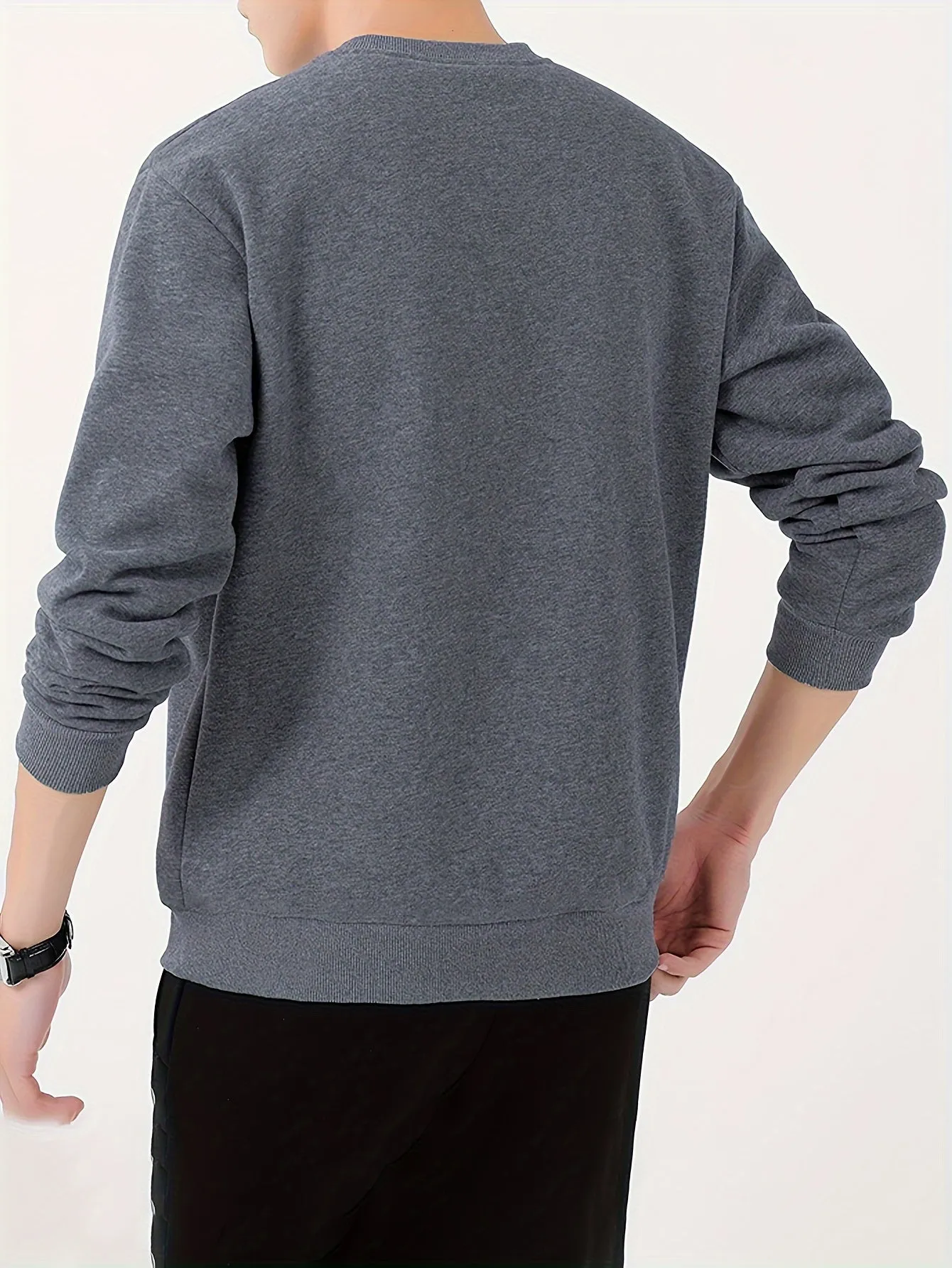 Mens Trendy Thermal Fleece Sweatshirt Classic Crew Neck for FallWinter