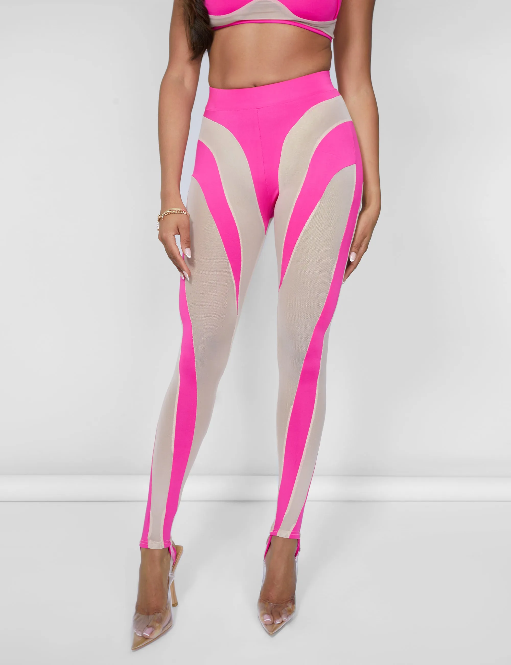 Mesh Illusion Insert Leggings Hot Pink