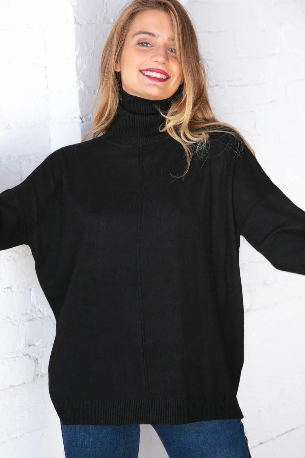 Midnight Black Out Seam Turtleneck Sweater