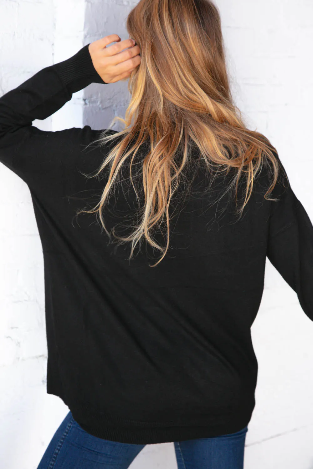 Midnight Black Out Seam Turtleneck Sweater