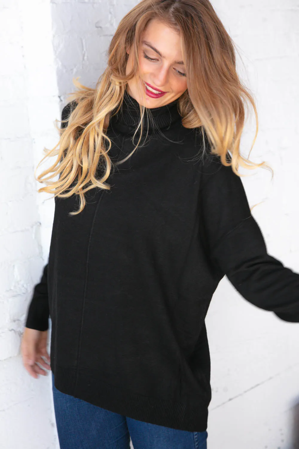 Midnight Black Out Seam Turtleneck Sweater