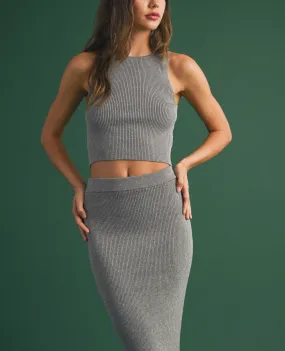 Misty Metallic Sweater Knit Maxi Tank Top in Silver