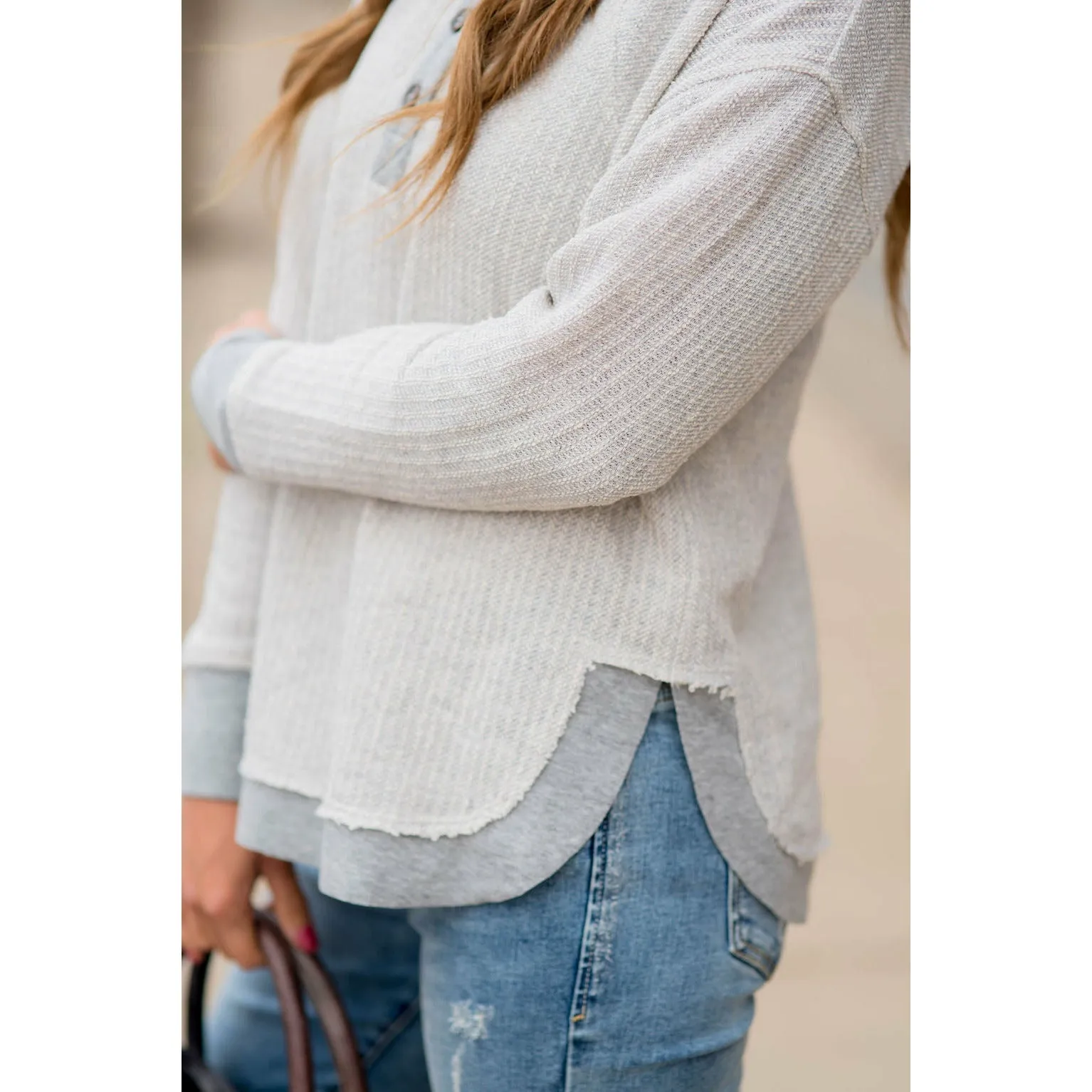 Mock Layered Button Thermal Sweatshirt