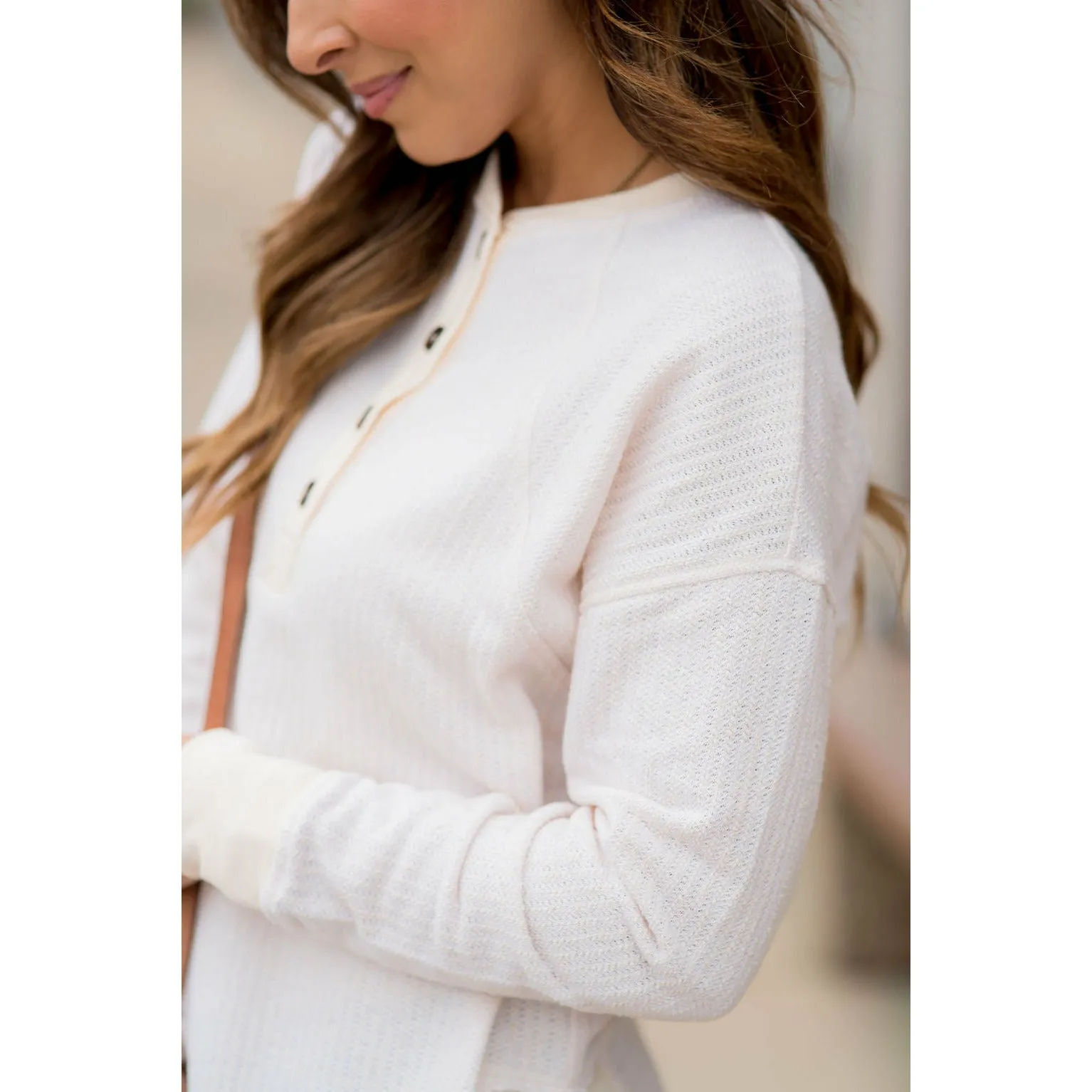 Mock Layered Button Thermal Sweatshirt