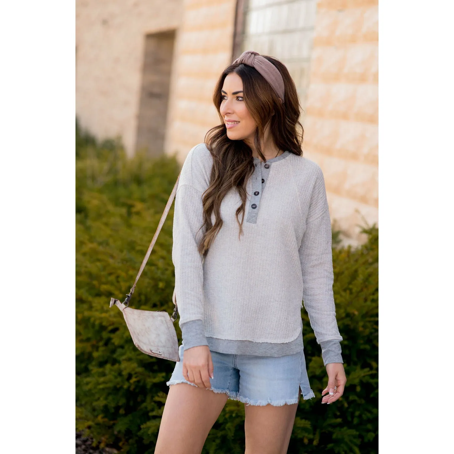 Mock Layered Button Thermal Sweatshirt