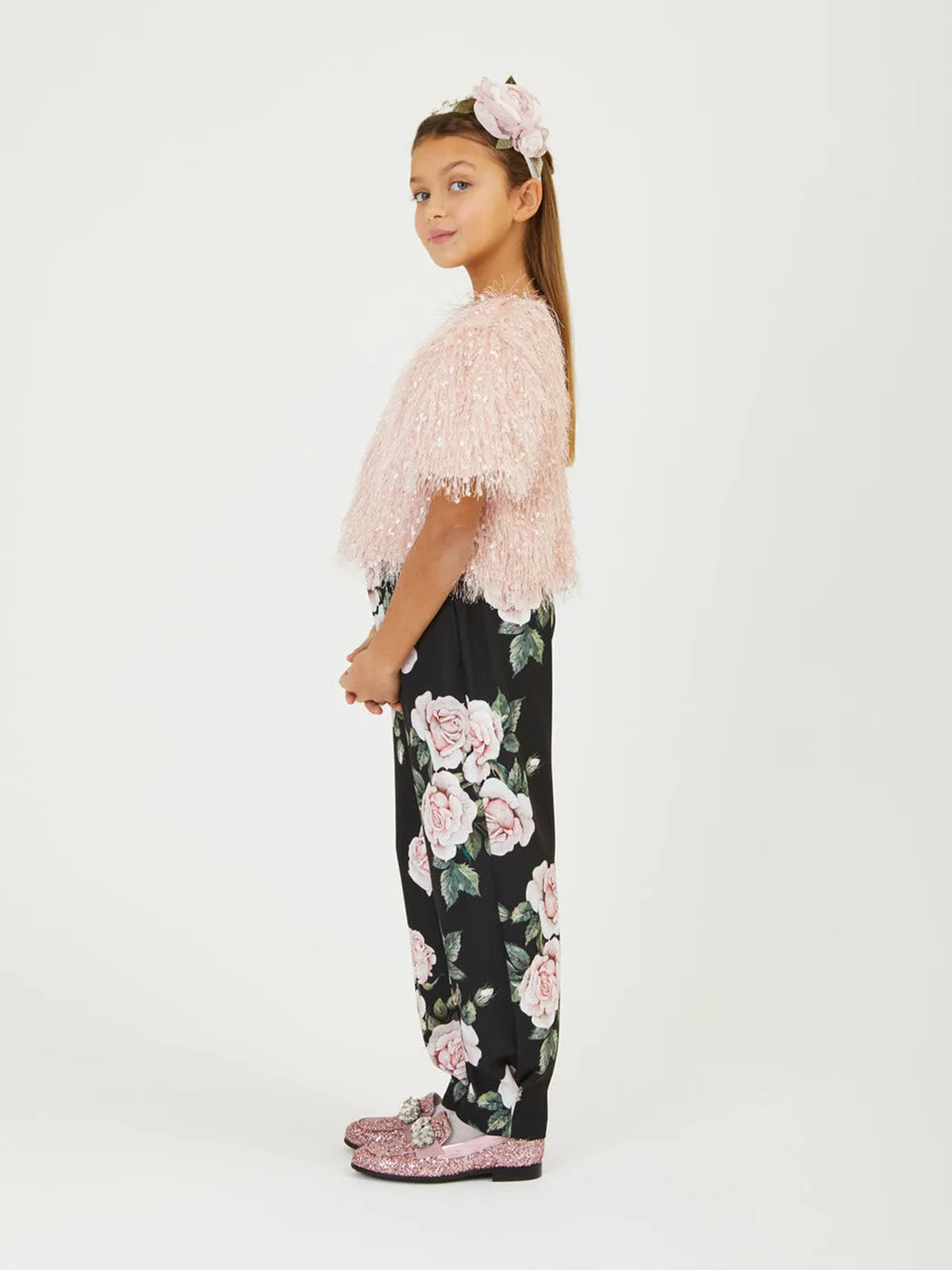 MONNALISA Rose print cady trousers