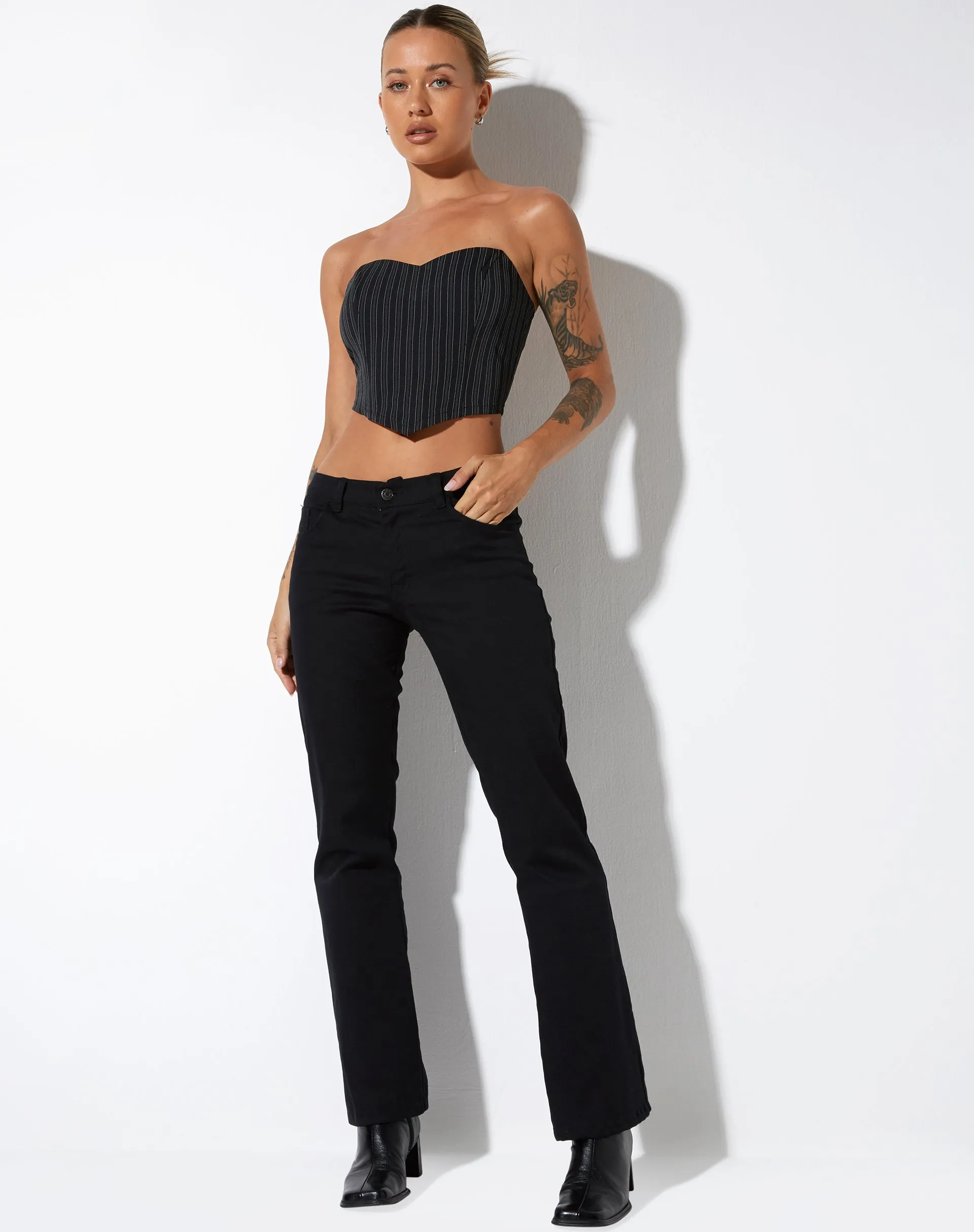 Naima Corset Top in Pinstripe Black