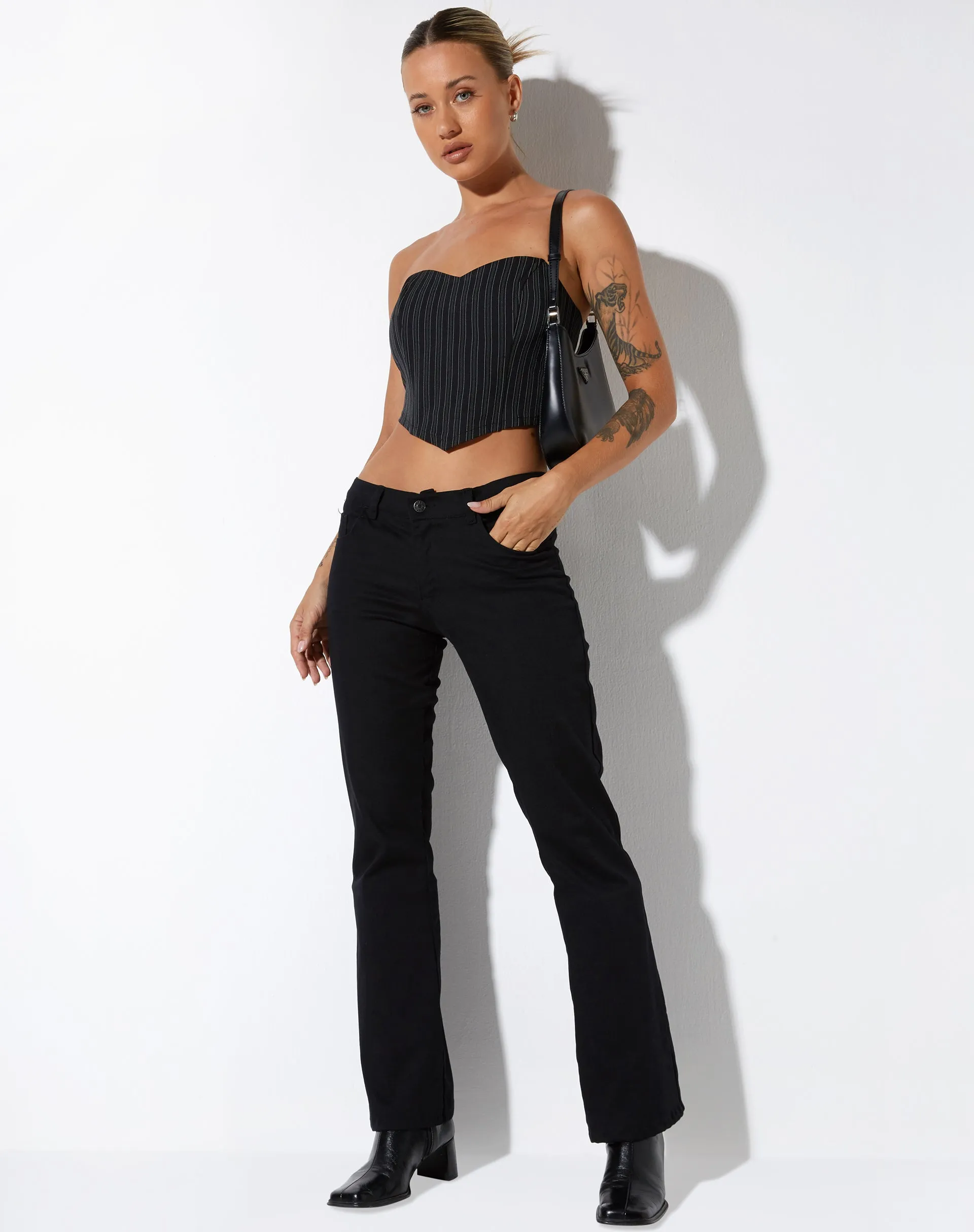 Naima Corset Top in Pinstripe Black