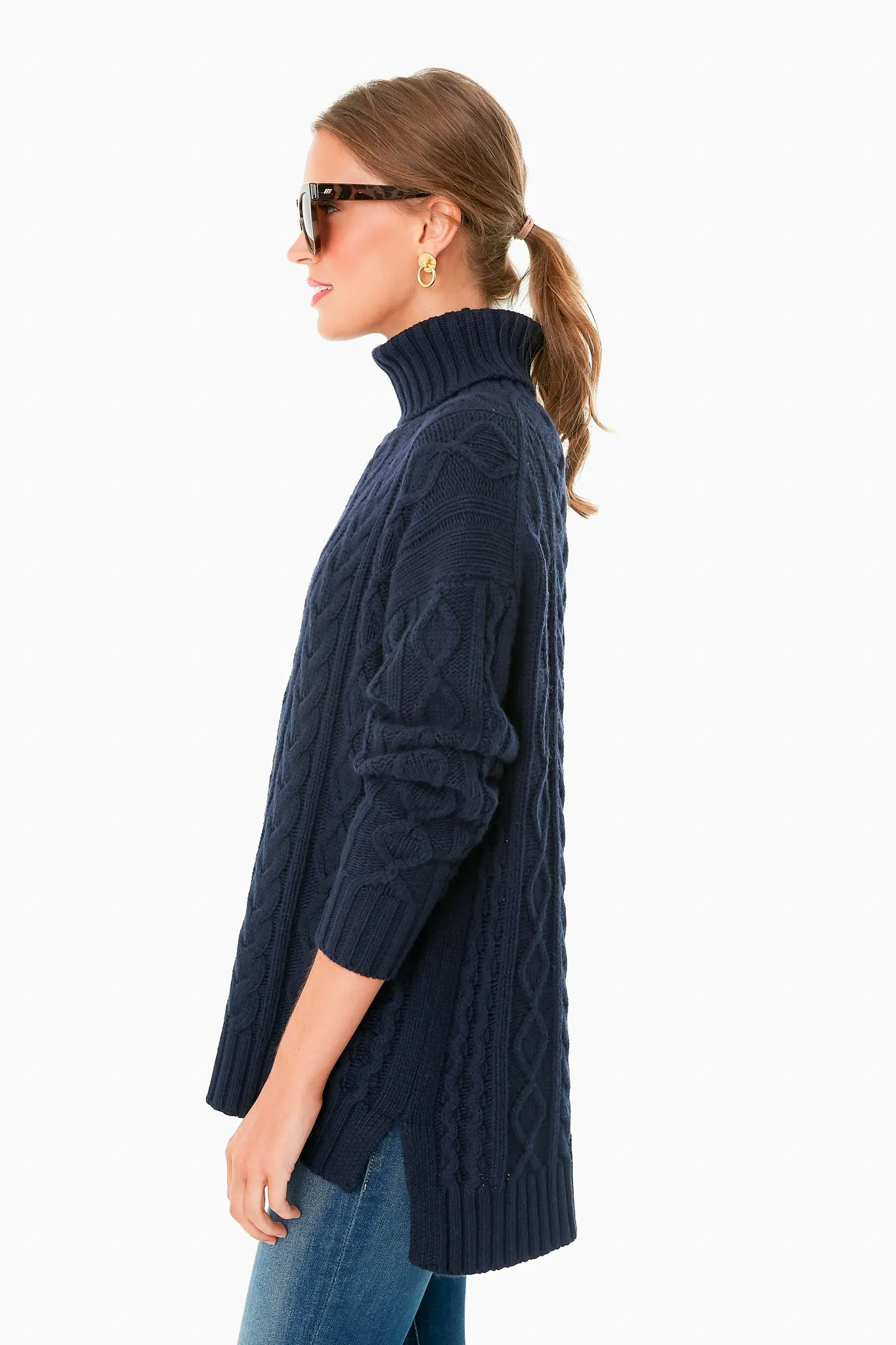 Navy Fitzgerald Cableknit Sweater