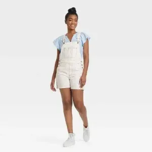 New - Women's Denim Boyfriend Shortalls - Universal Thread White 0